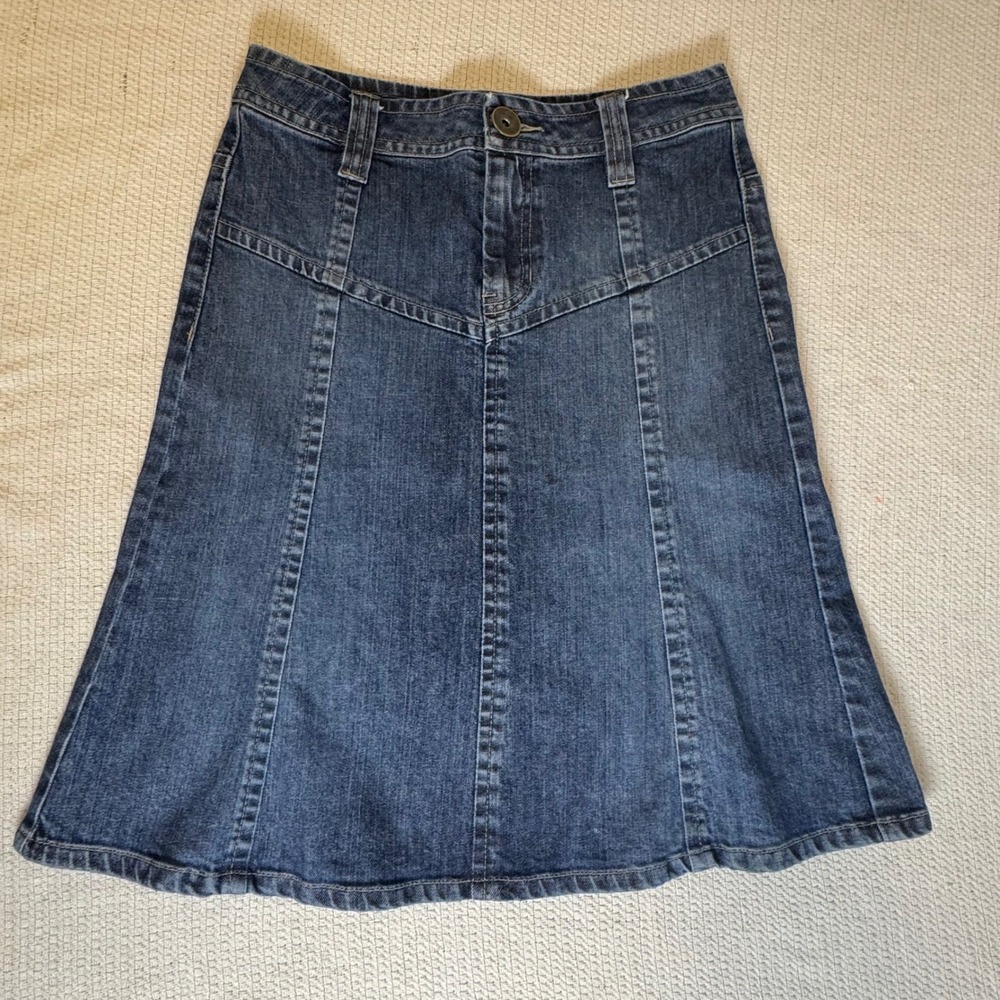 HM Blue Denim A-Line Mini Skirt Paneled Seam Medium Wash Size 6